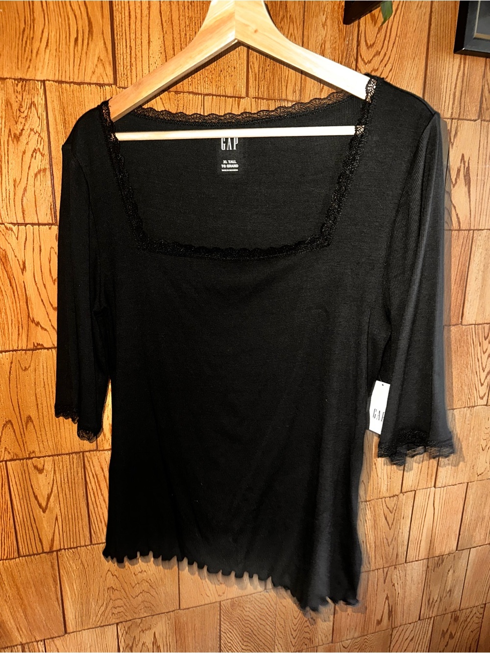 GAP Black Square Neck Top with Lace Trim